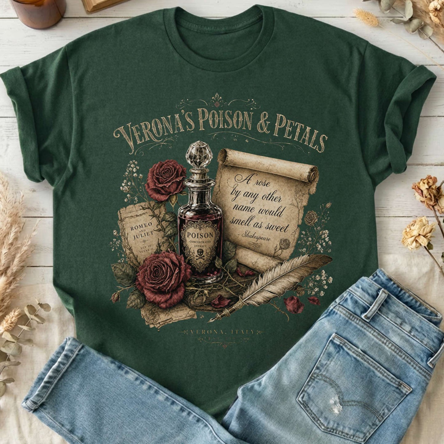 Shakespeare's Verona's Poison & Petals Romeo & Juliet T-Shirt