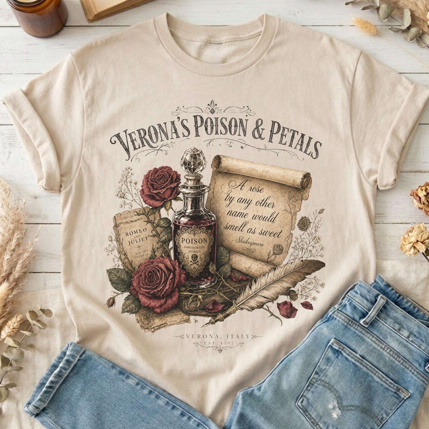 Shakespeare's Verona's Poison & Petals Romeo & Juliet T-Shirt