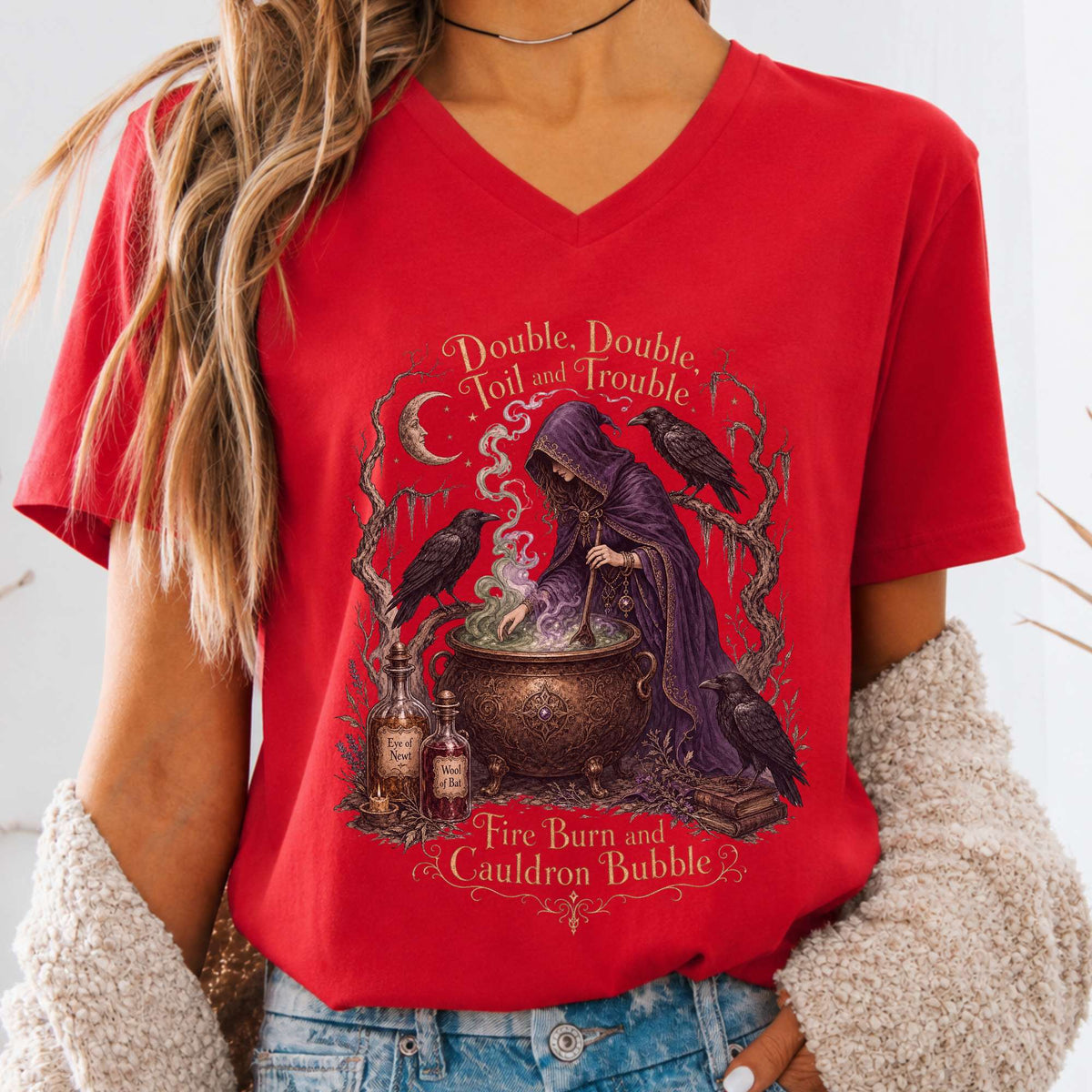 Double Double Toil and Trouble Macbeth Witch Shakespeare V-Neck
