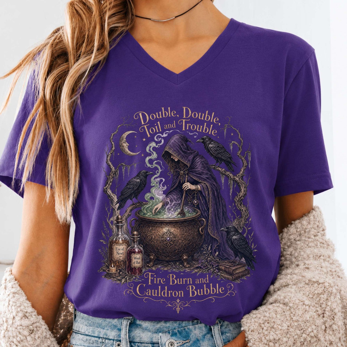 Double Double Toil and Trouble Macbeth Witch Shakespeare V-Neck