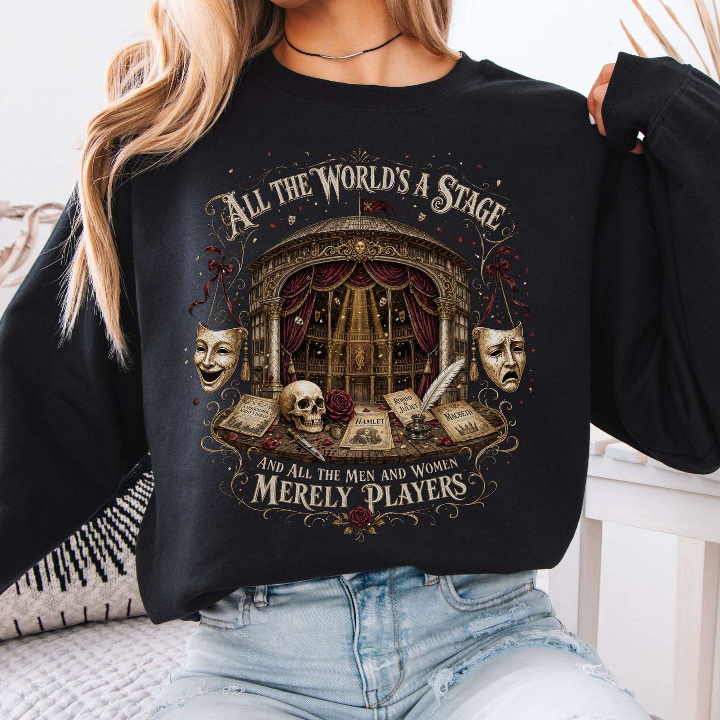 Sweatshirt Black / S All the World's a Stage Shakespeare Crewneck Sweatshirt The Mystic Eden