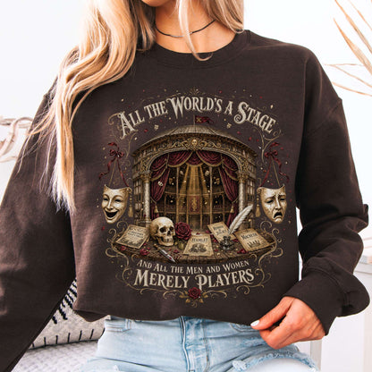 Sweatshirt Dark Chocolate / S All the World's a Stage Shakespeare Crewneck Sweatshirt The Mystic Eden