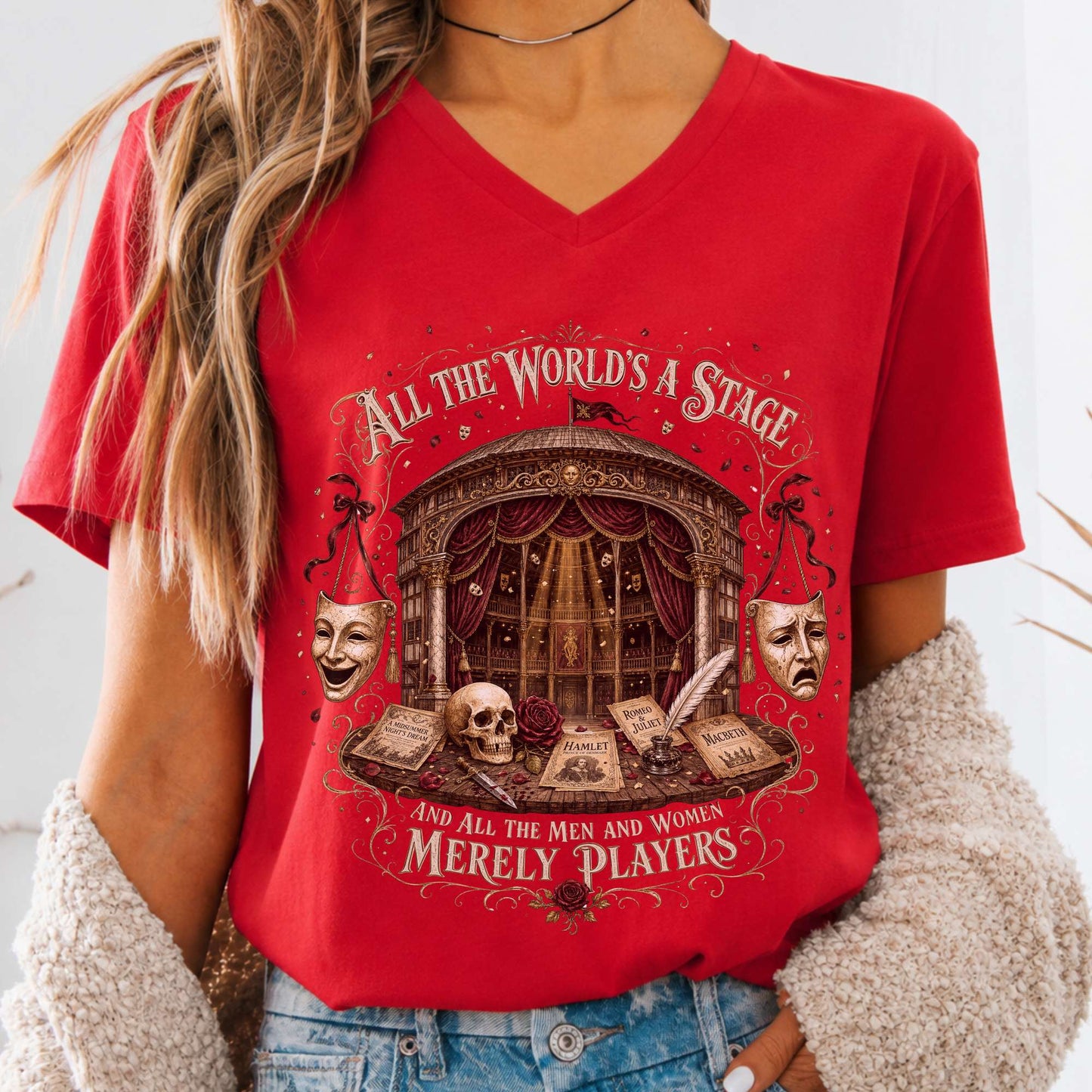 All the World's a Stage Shakespeare V-Neck
