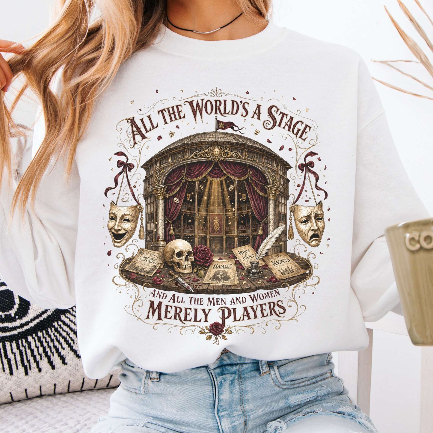 Sweatshirt White / S All the World's a Stage Shakespeare Crewneck Sweatshirt The Mystic Eden