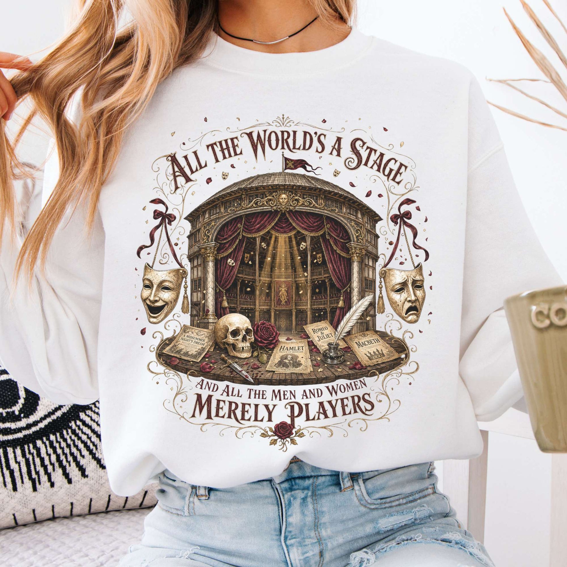 Sweatshirt White / S All the World's a Stage Shakespeare Crewneck Sweatshirt The Mystic Eden
