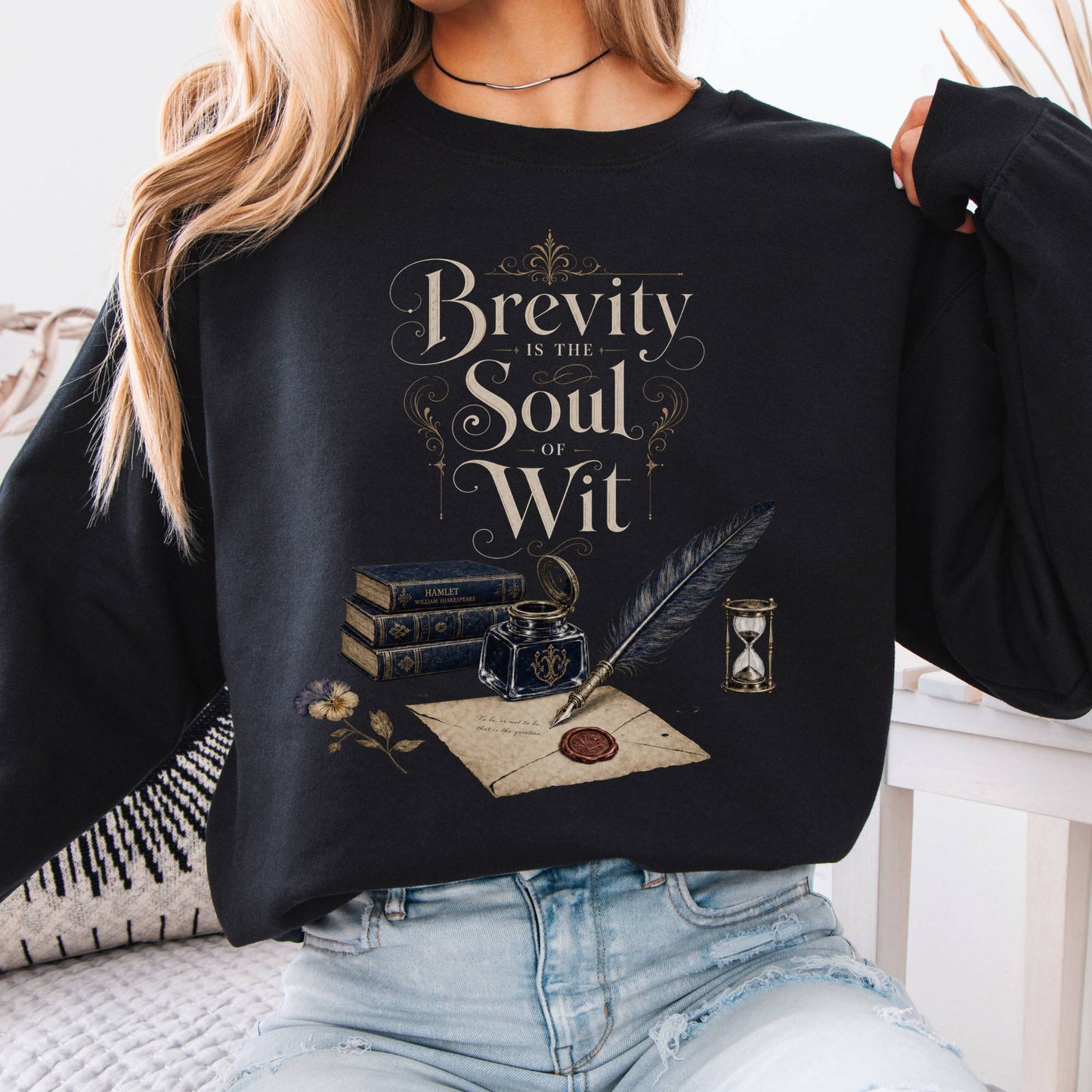 Sweatshirt Black / S Brevity Is the Soul of Wit Shakespeare Literary Crewneck Sweatshirt The Mystic Eden