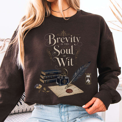 Sweatshirt Dark Chocolate / S Brevity Is the Soul of Wit Shakespeare Literary Crewneck Sweatshirt The Mystic Eden