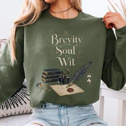 Sweatshirt Military Green / S Brevity Is the Soul of Wit Shakespeare Literary Crewneck Sweatshirt The Mystic Eden