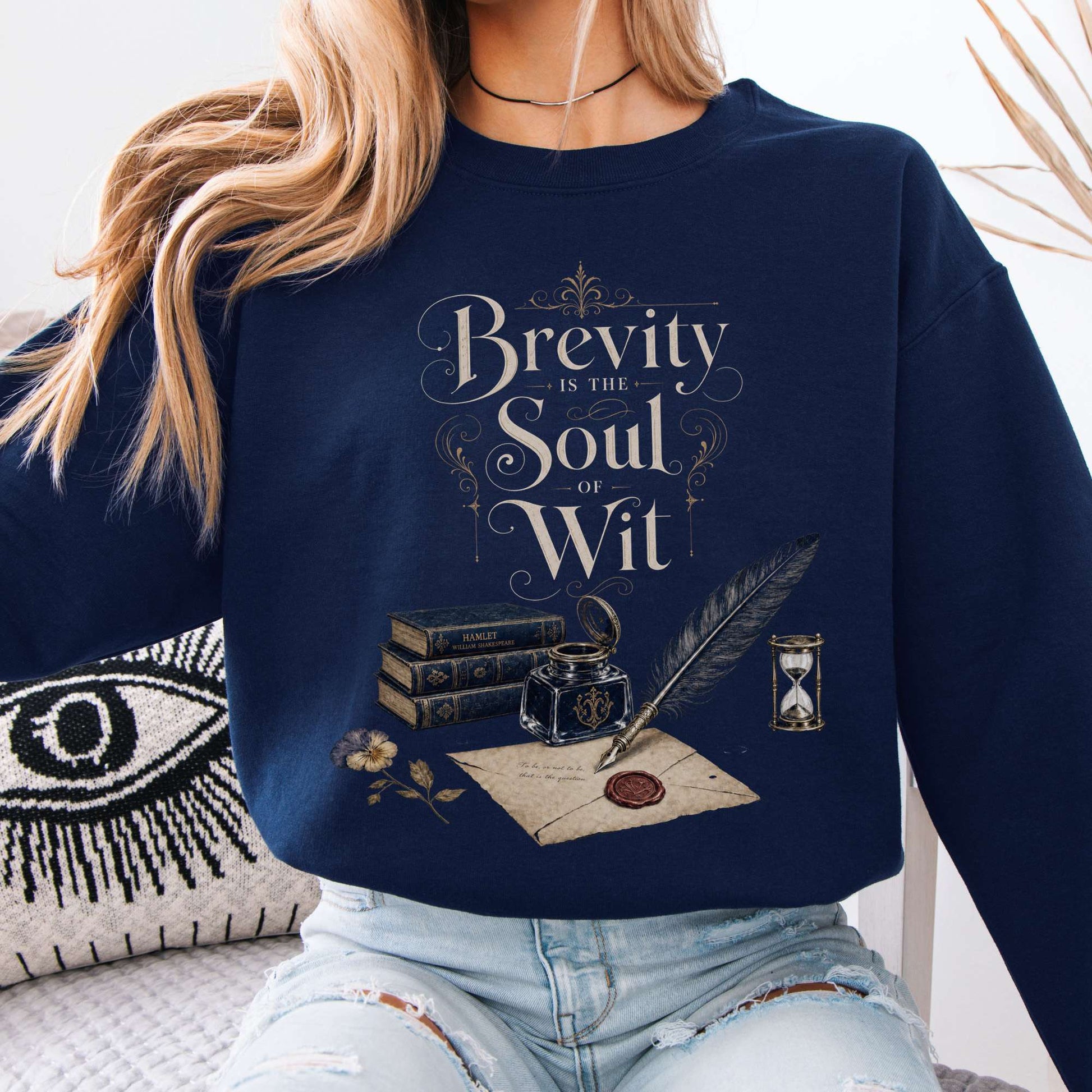 Sweatshirt Navy / S Brevity Is the Soul of Wit Shakespeare Literary Crewneck Sweatshirt The Mystic Eden