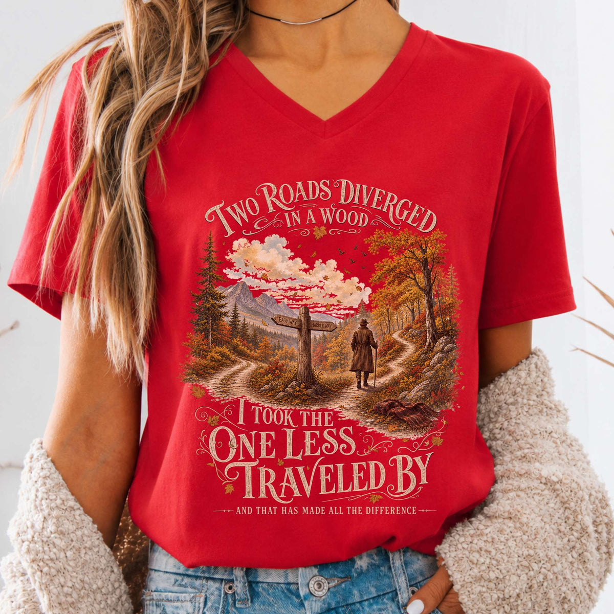 The Road Not Taken Robert Frost Literary V-Neck