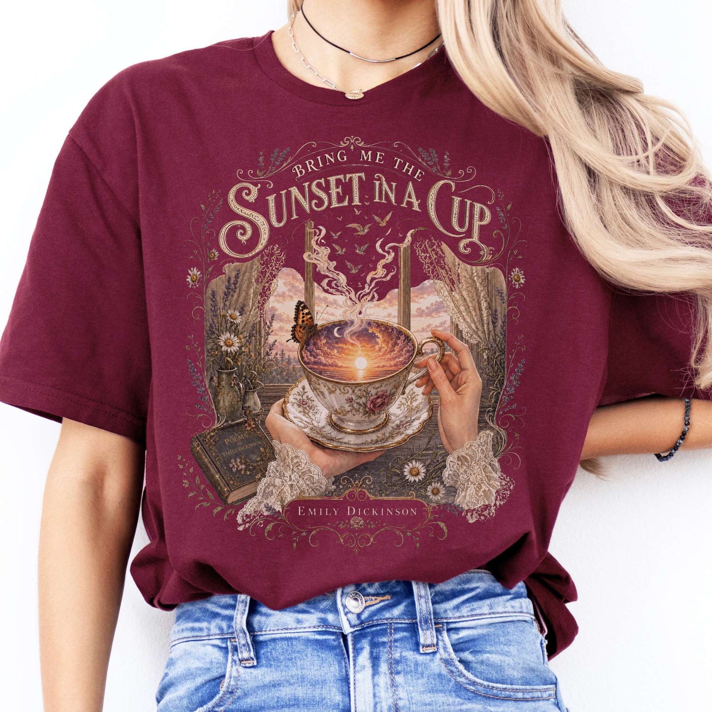 Bring Me the Sunset in a Cup Emily Dickinson Literary T-Shirt