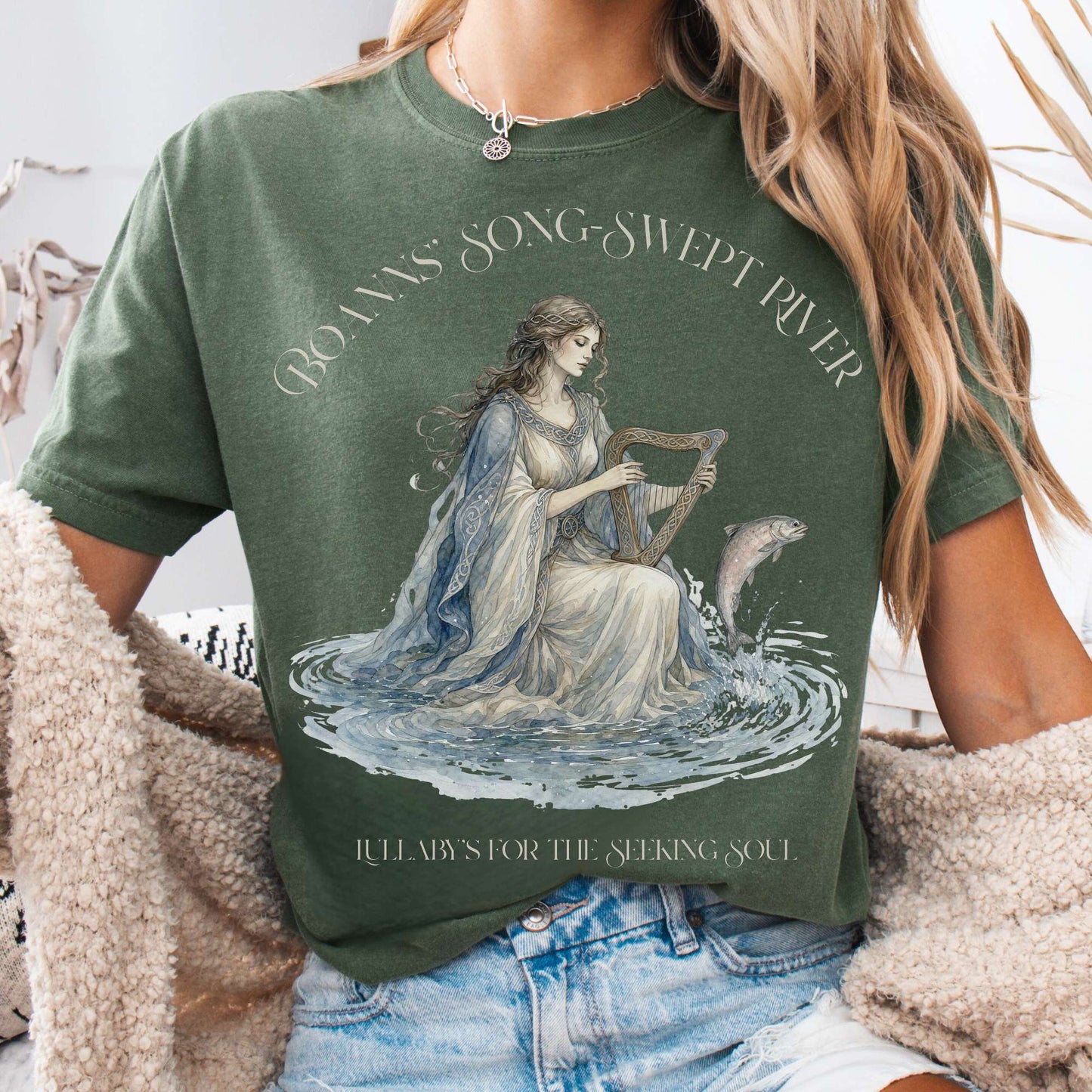 T-Shirts Moss / S Boann's Song-Swept River Celtic Mythology T-Shirt The Mystic Eden