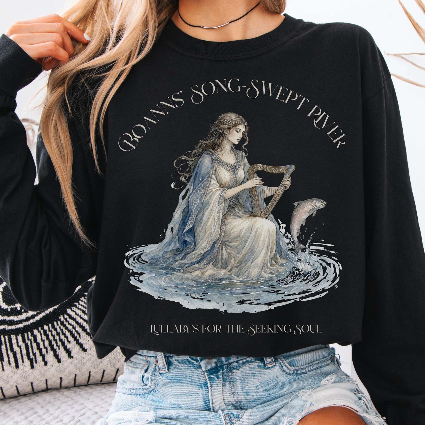 Long-sleeve Black / S Boann's Song-Swept River Celtic Mythology Long Sleeve The Mystic Eden