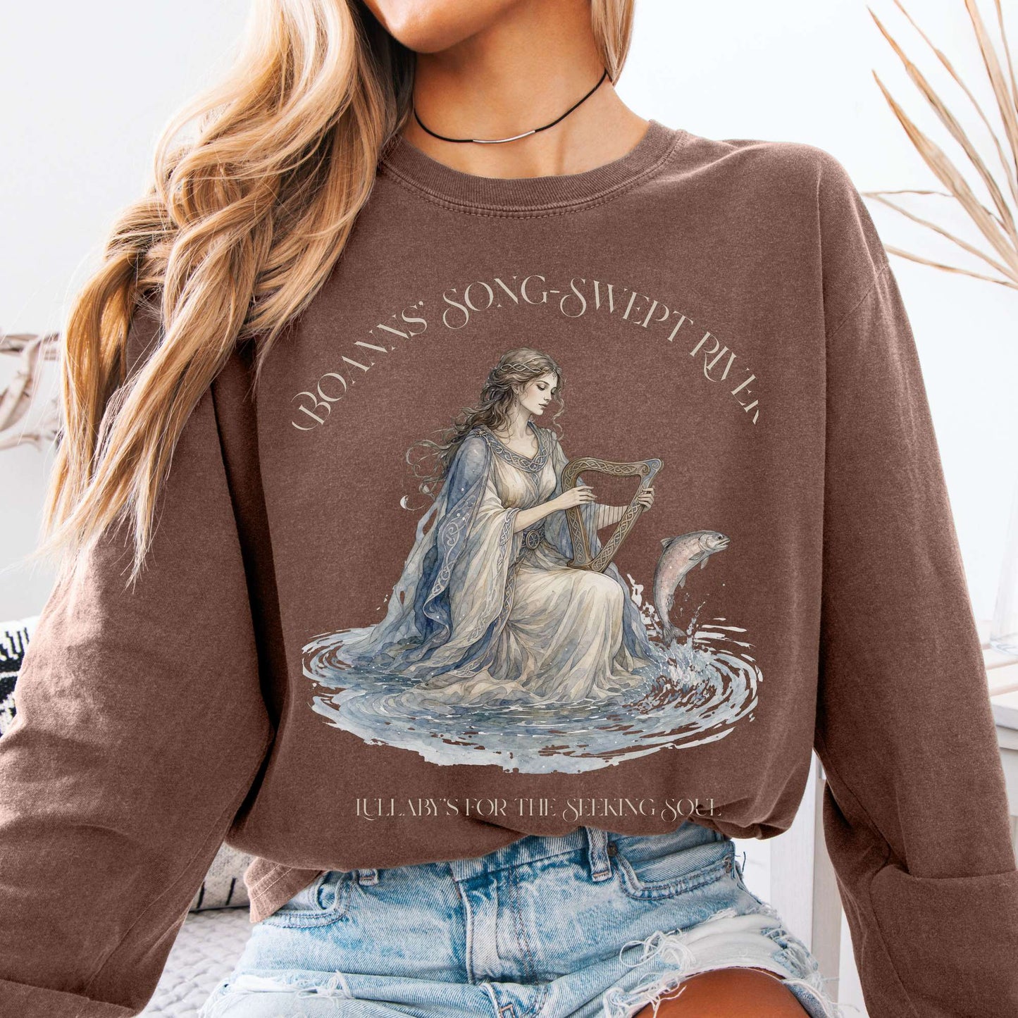 Long-sleeve Espresso / S Boann's Song-Swept River Celtic Mythology Long Sleeve The Mystic Eden