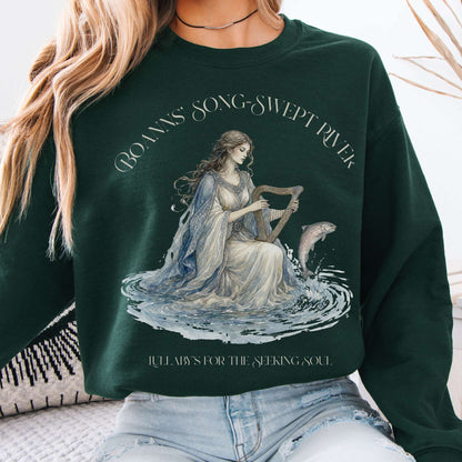 Sweatshirt Forest Green / S Boann's Song-Swept River Celtic Mythology Crewneck Sweatshirt The Mystic Eden
