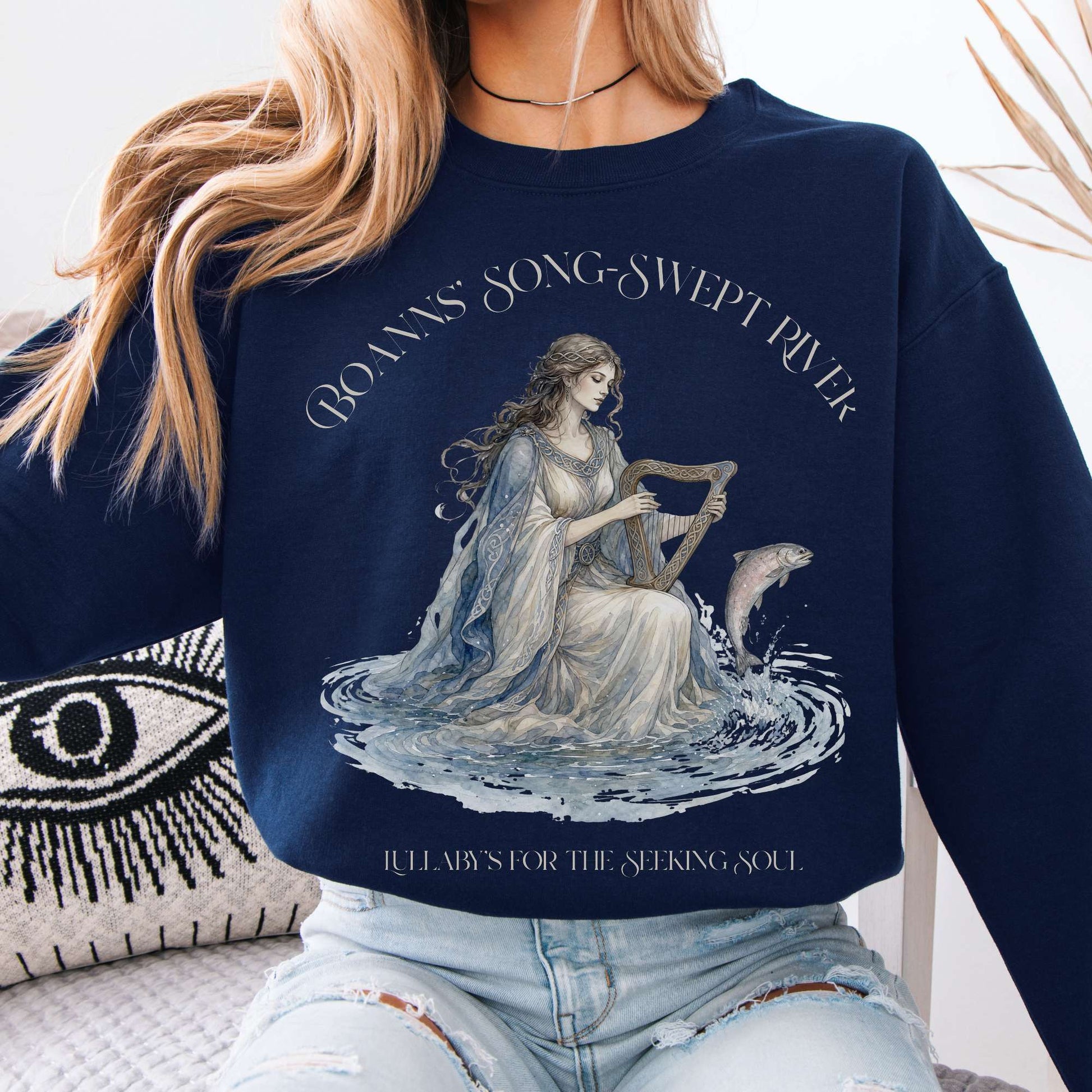 Sweatshirt Navy / S Boann's Song-Swept River Celtic Mythology Crewneck Sweatshirt The Mystic Eden