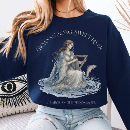 Sweatshirt Navy / S Boann's Song-Swept River Celtic Mythology Crewneck Sweatshirt The Mystic Eden