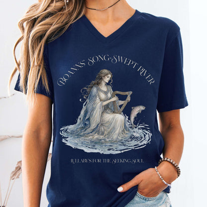 V-neck Navy / S Boann's Song-Swept River Celtic Mythology V-Neck The Mystic Eden