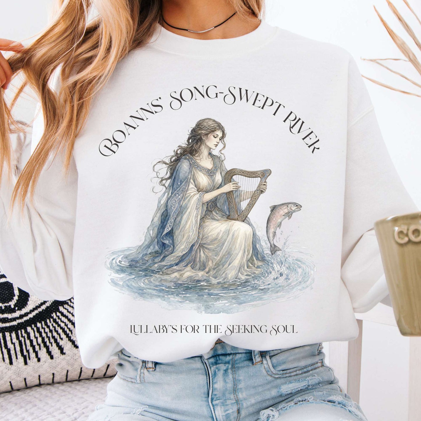 Sweatshirt White / S Boann's Song-Swept River Celtic Mythology Crewneck Sweatshirt The Mystic Eden