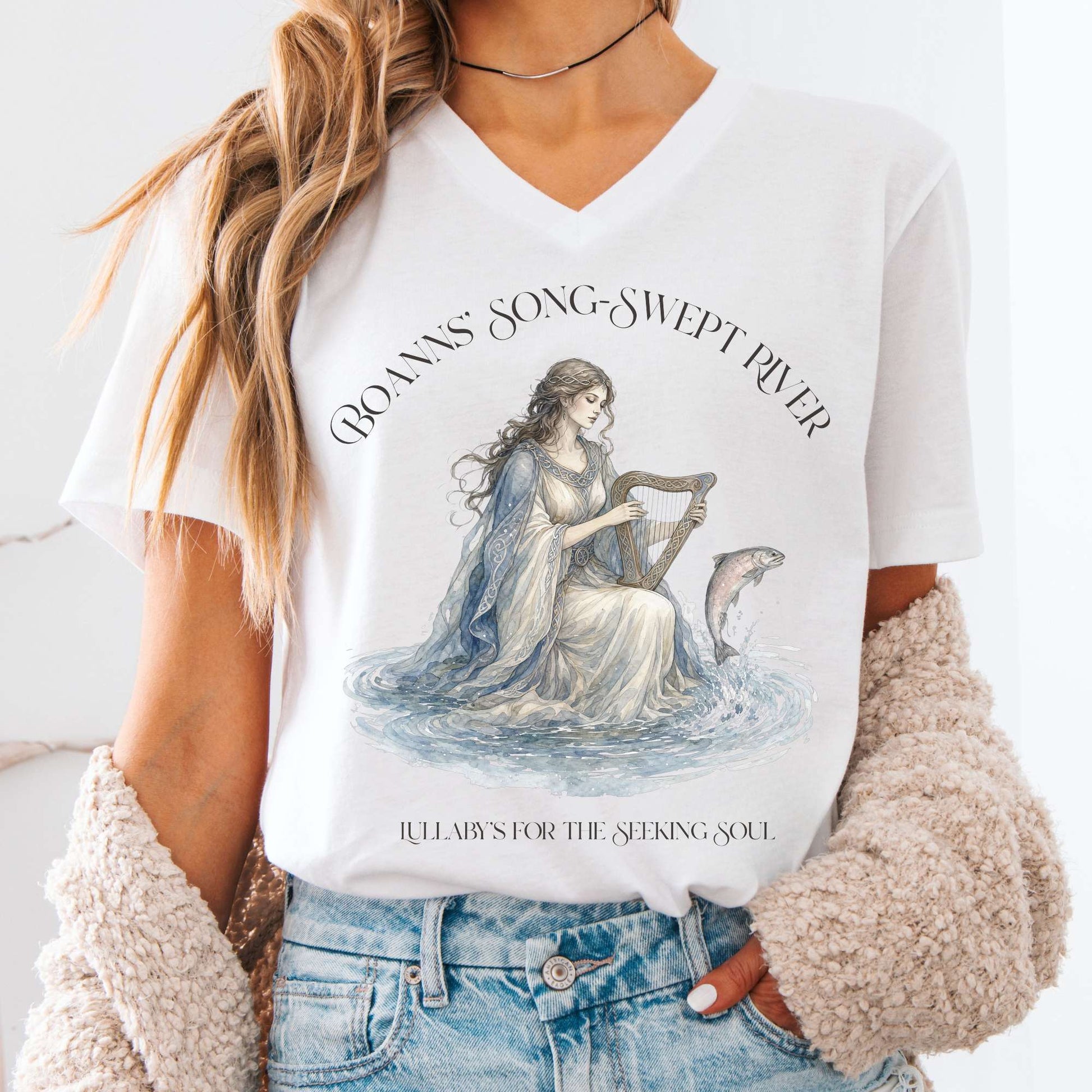 V-neck White / S Boann's Song-Swept River Celtic Mythology V-Neck The Mystic Eden