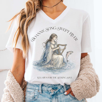 V-neck White / S Boann's Song-Swept River Celtic Mythology V-Neck The Mystic Eden