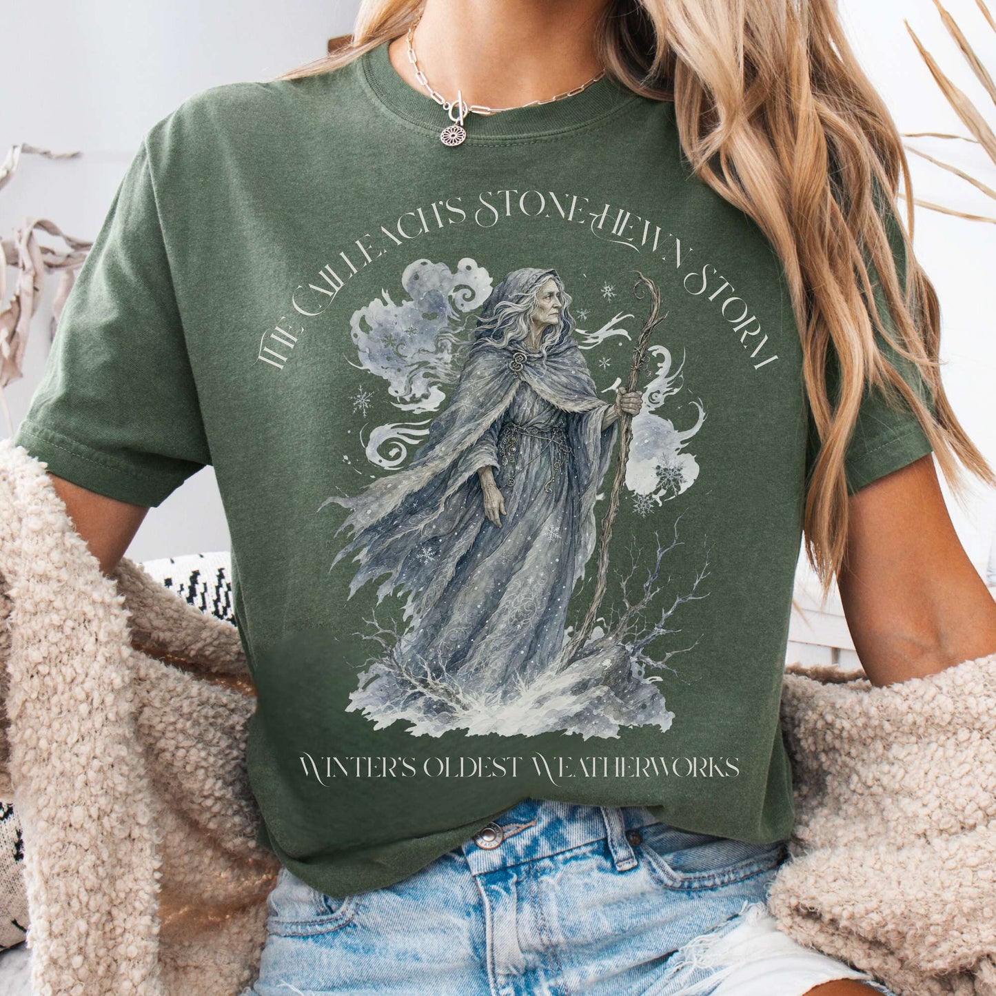 T-Shirt Moss / S The Cailleach's Stone-Hewn Storm Irish Mythology T-Shirt The Mystic Eden