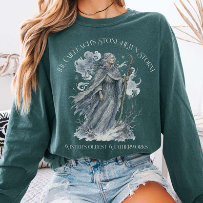 Long-sleeve Blue Spruce / S The Cailleach's Stone-Hewn Storm Irish Mythology Long Sleeve The Mystic Eden