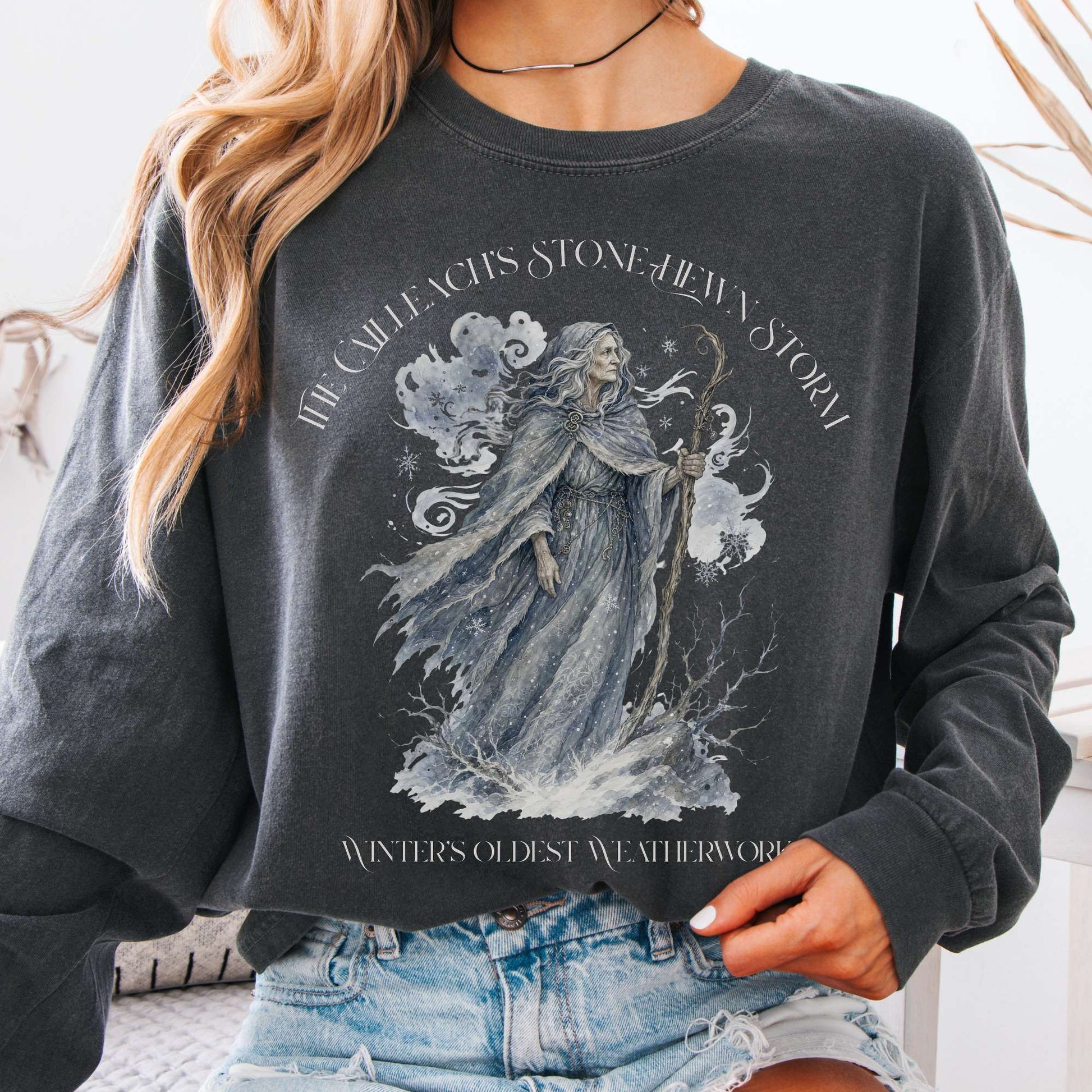 Long-sleeve Pepper / S The Cailleach's Stone-Hewn Storm Irish Mythology Long Sleeve The Mystic Eden