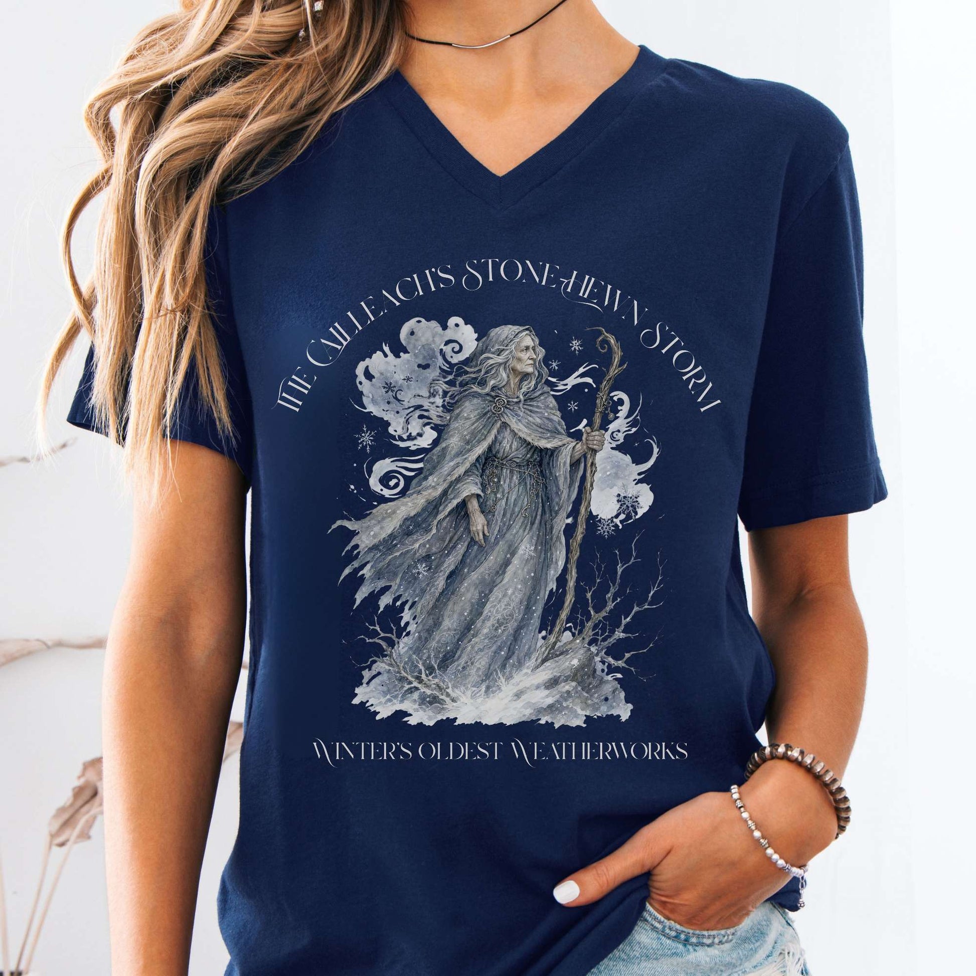 V-neck Navy / S The Cailleach's Stone-Hewn Storm Irish Mythology V-Neck The Mystic Eden