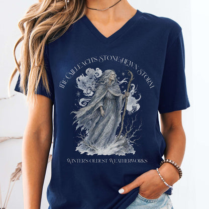 V-neck Navy / S The Cailleach's Stone-Hewn Storm Irish Mythology V-Neck The Mystic Eden