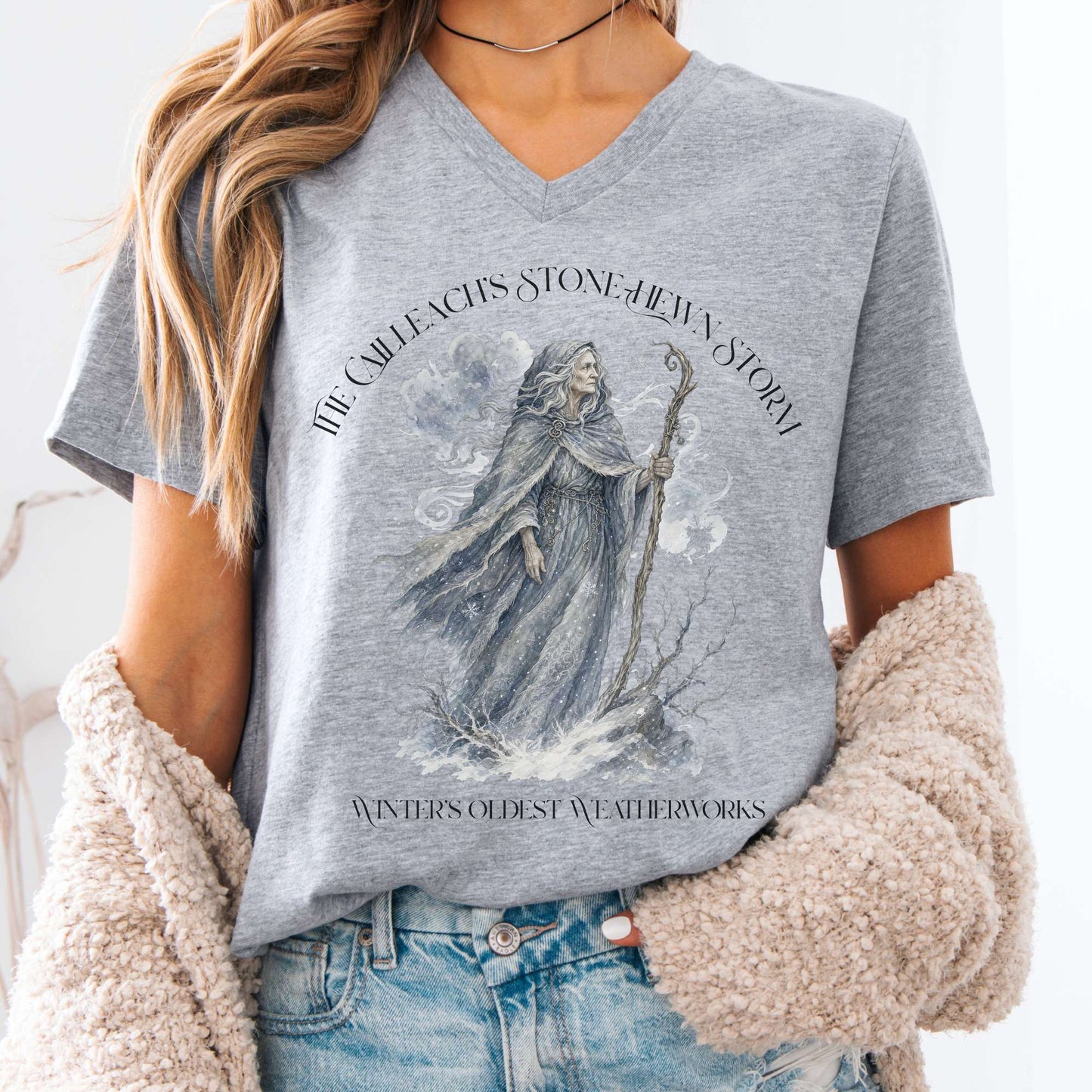 V-neck Athletic Heather / S The Cailleach's Stone-Hewn Storm Irish Mythology V-Neck The Mystic Eden