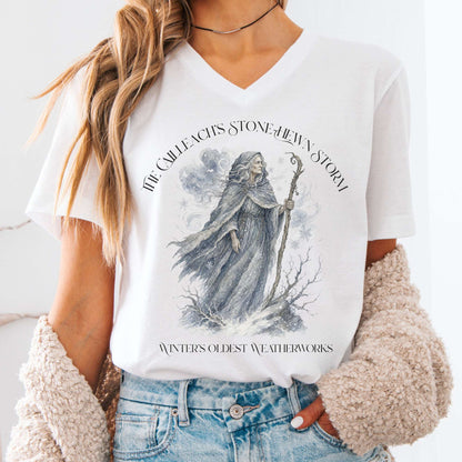 V-neck White / S The Cailleach's Stone-Hewn Storm Irish Mythology V-Neck The Mystic Eden