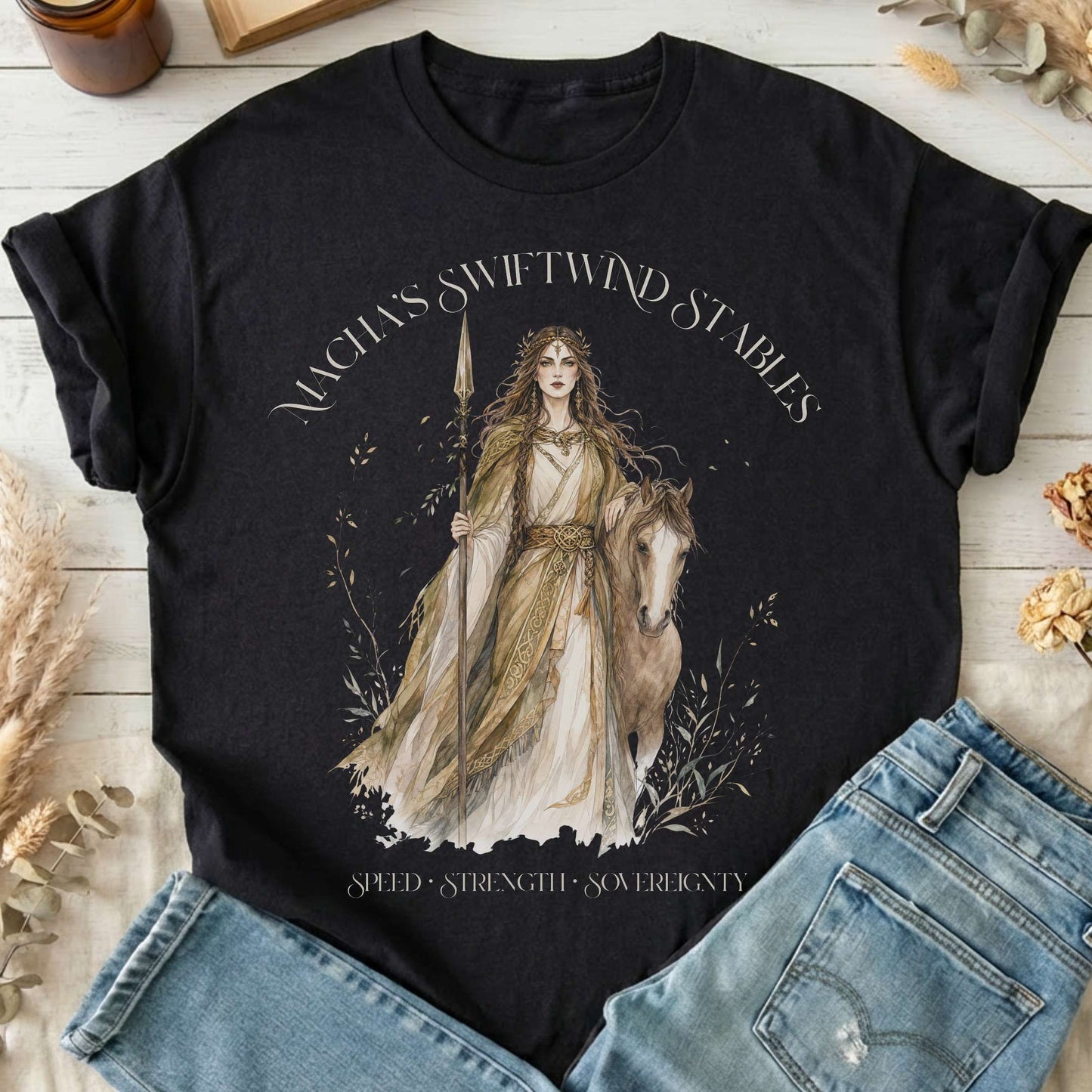 Macha's Swiftwind Stables Irish Mythology T-Shirt