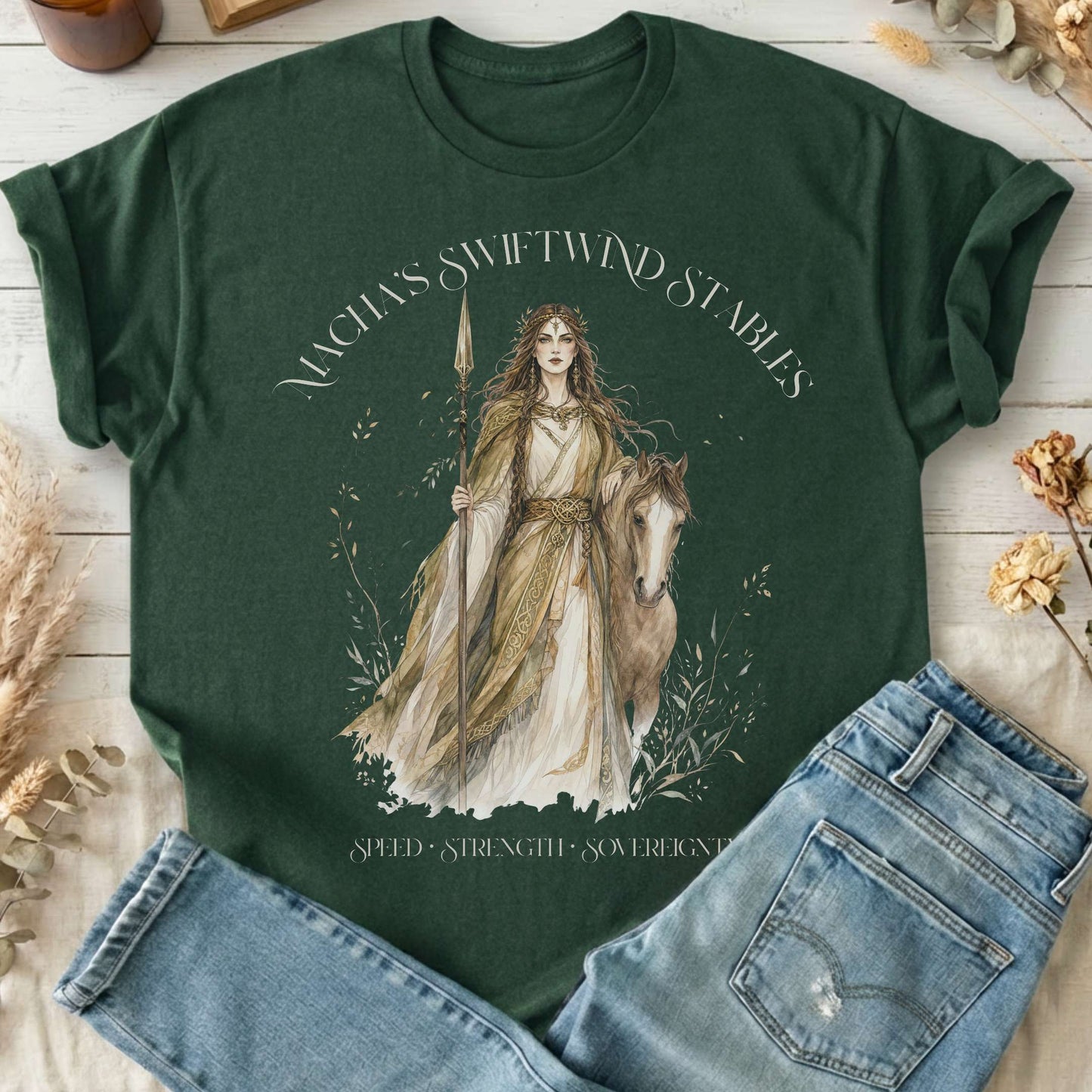 Macha's Swiftwind Stables Irish Mythology T-Shirt