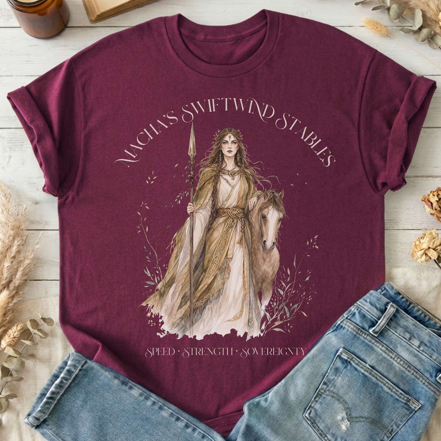 Macha's Swiftwind Stables Irish Mythology T-Shirt