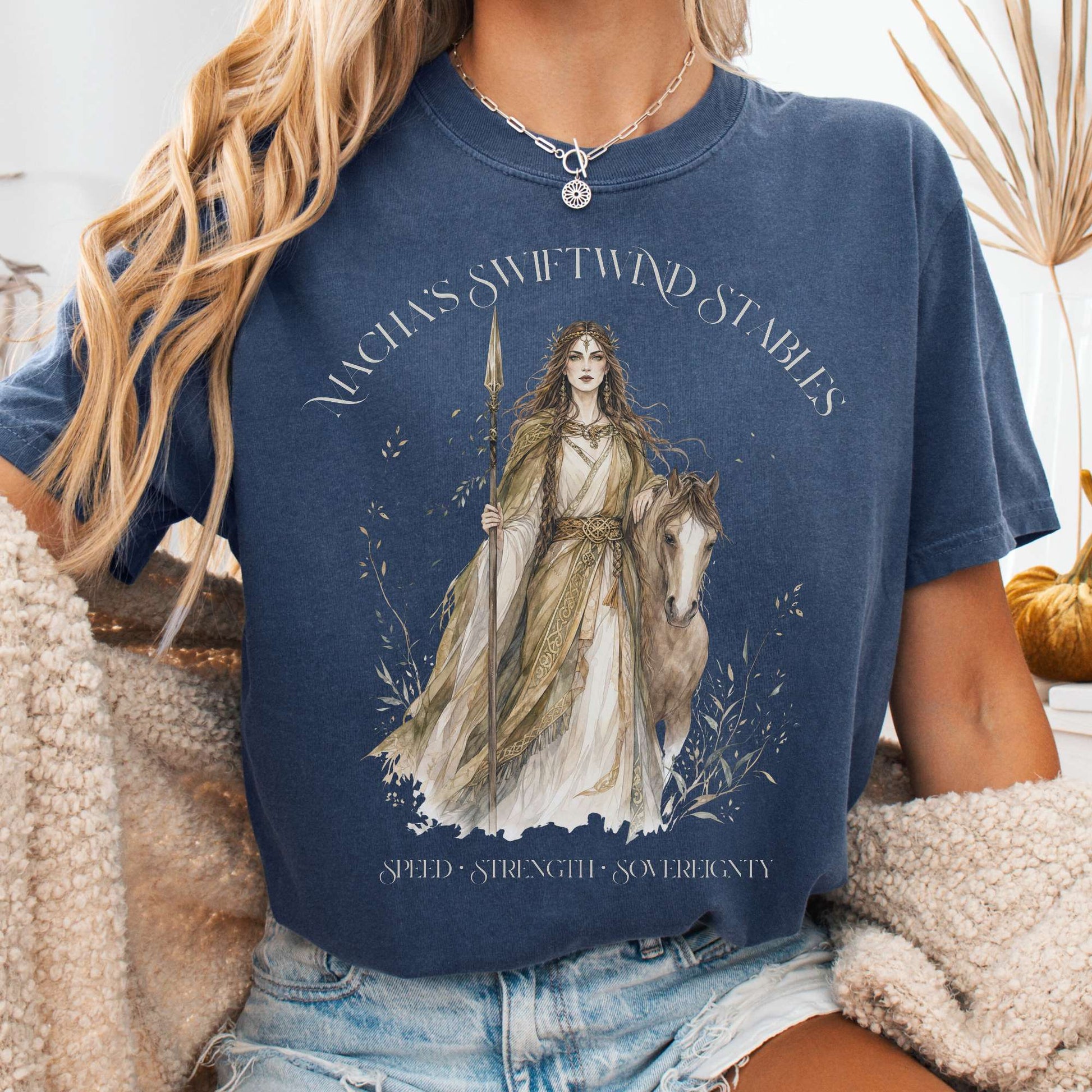 T-Shirt Denim / S Macha's Swiftwind Stables Irish Mythology T-Shirt The Mystic Eden