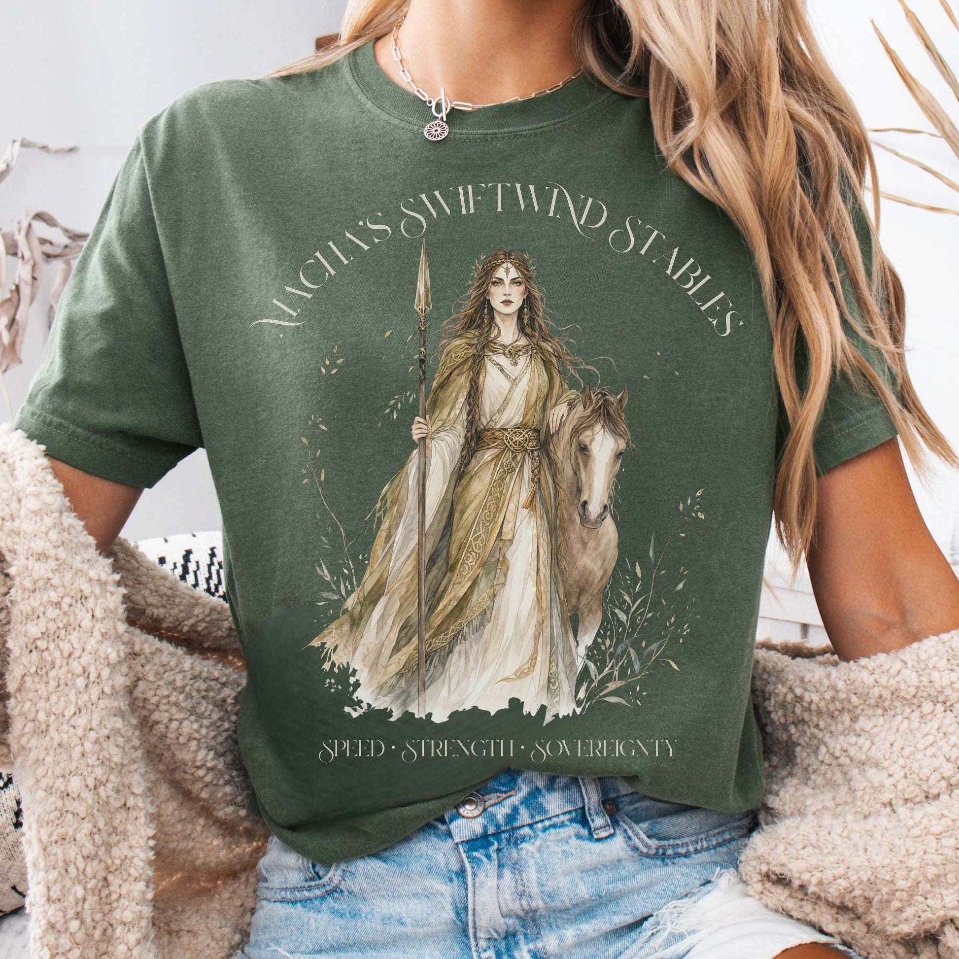 T-Shirt Moss / S Macha's Swiftwind Stables Irish Mythology T-Shirt The Mystic Eden