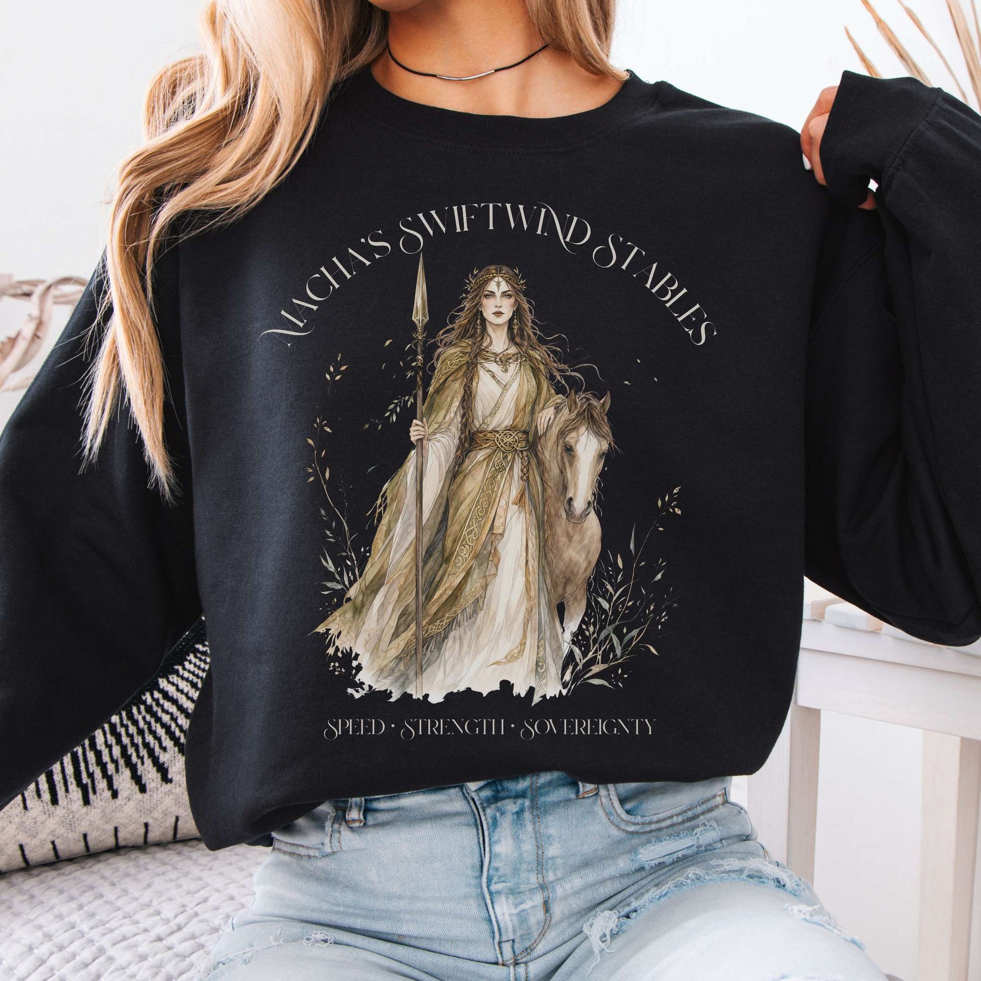 Sweatshirt Black / S Macha's Swiftwind Stables Irish Mythology Crewneck Sweatshirt The Mystic Eden