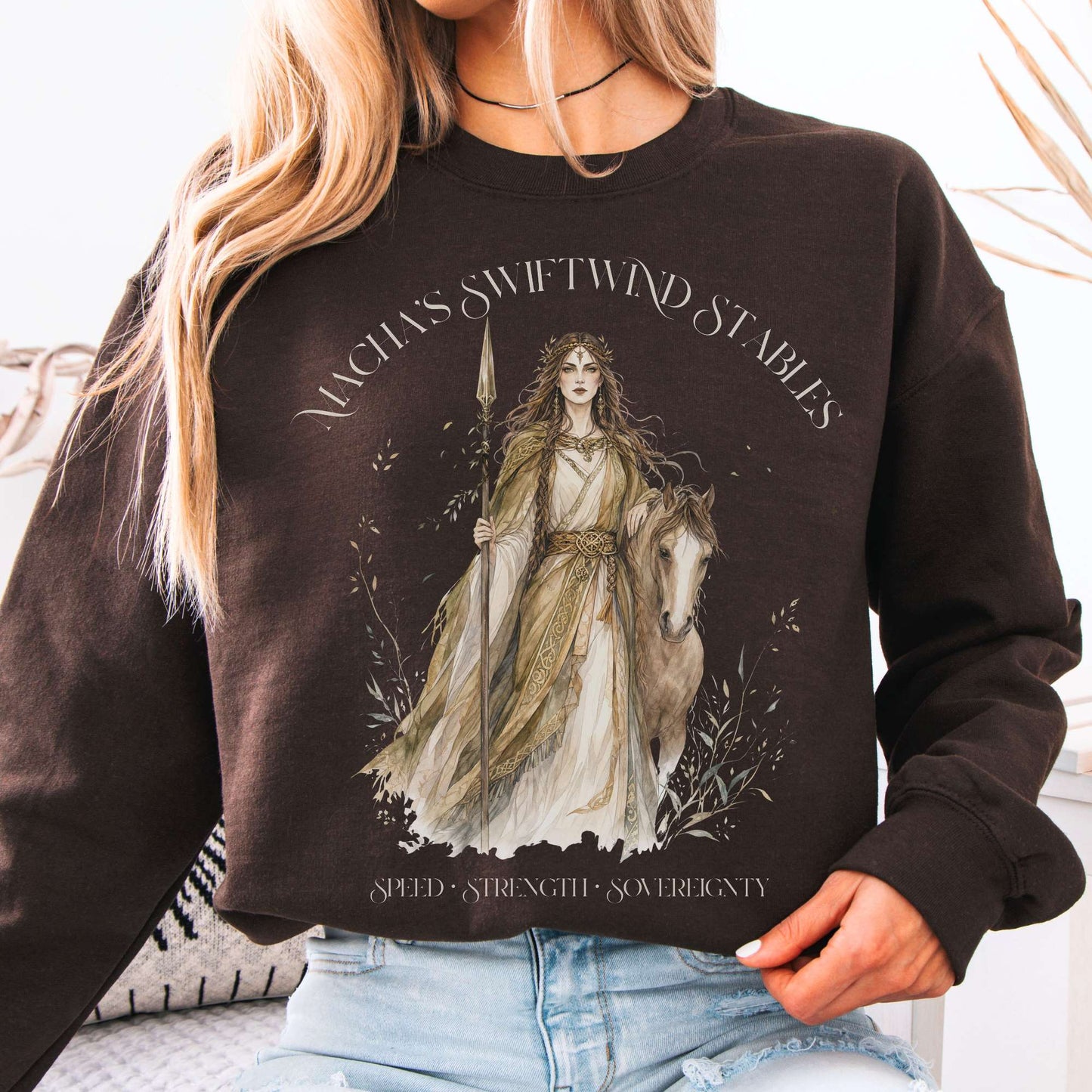 Sweatshirt Dark Chocolate / S Macha's Swiftwind Stables Irish Mythology Crewneck Sweatshirt The Mystic Eden