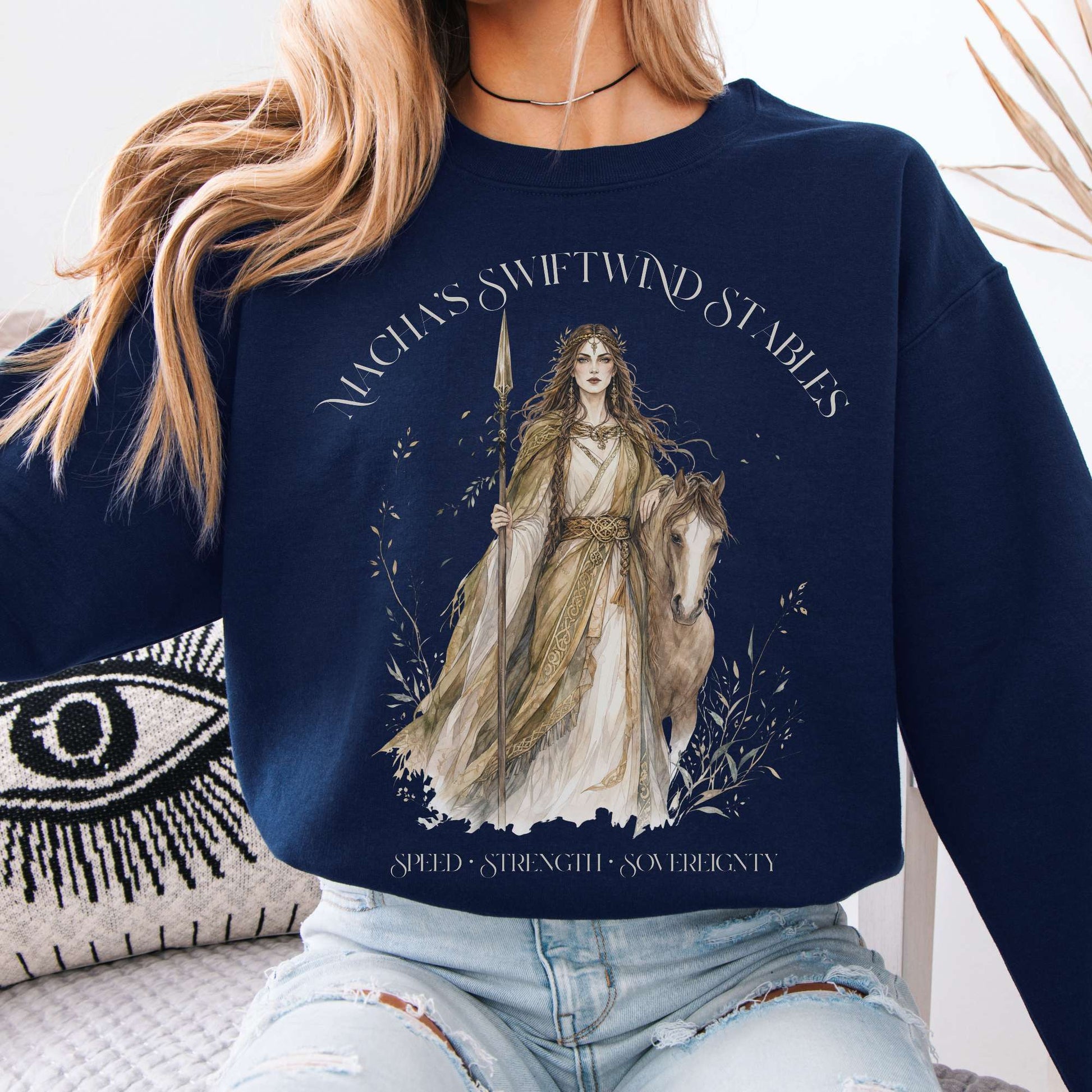 Sweatshirt Navy / S Macha's Swiftwind Stables Irish Mythology Crewneck Sweatshirt The Mystic Eden