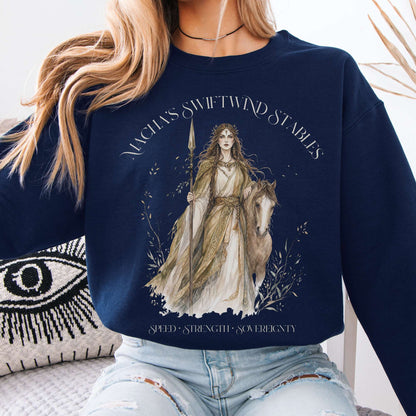 Sweatshirt Navy / S Macha's Swiftwind Stables Irish Mythology Crewneck Sweatshirt The Mystic Eden
