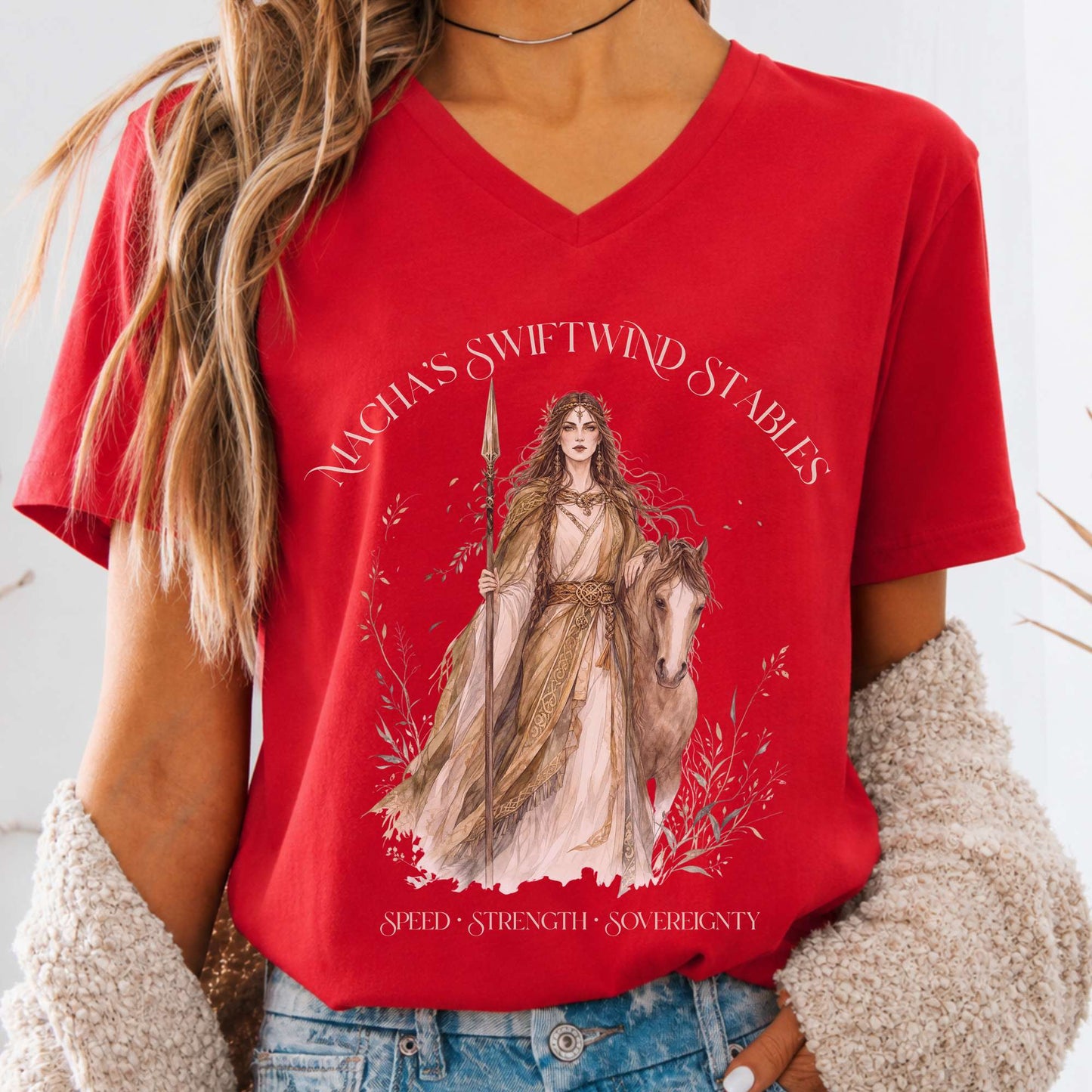 Macha's Swiftwind Stables Irish Mythology V-Neck