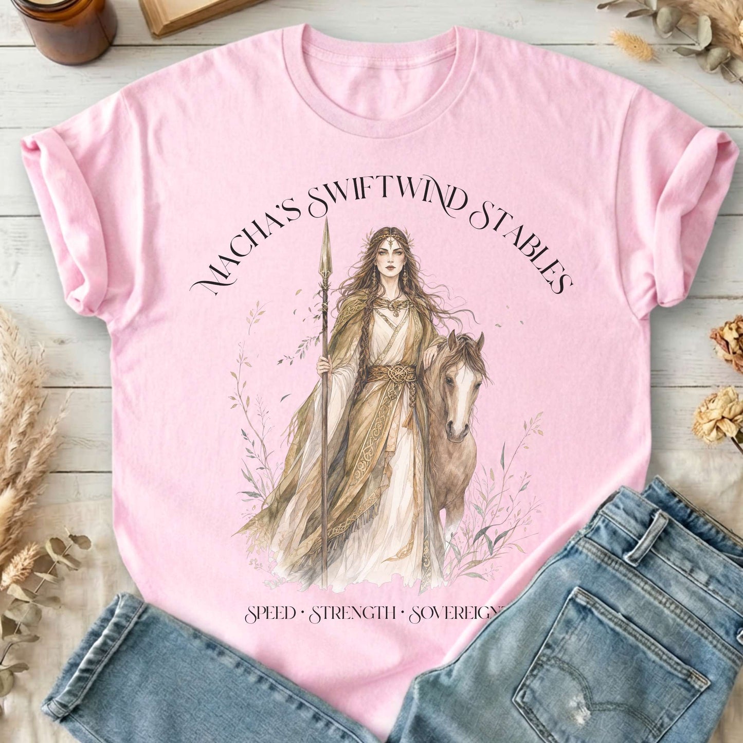 Macha's Swiftwind Stables Irish Mythology T-Shirt