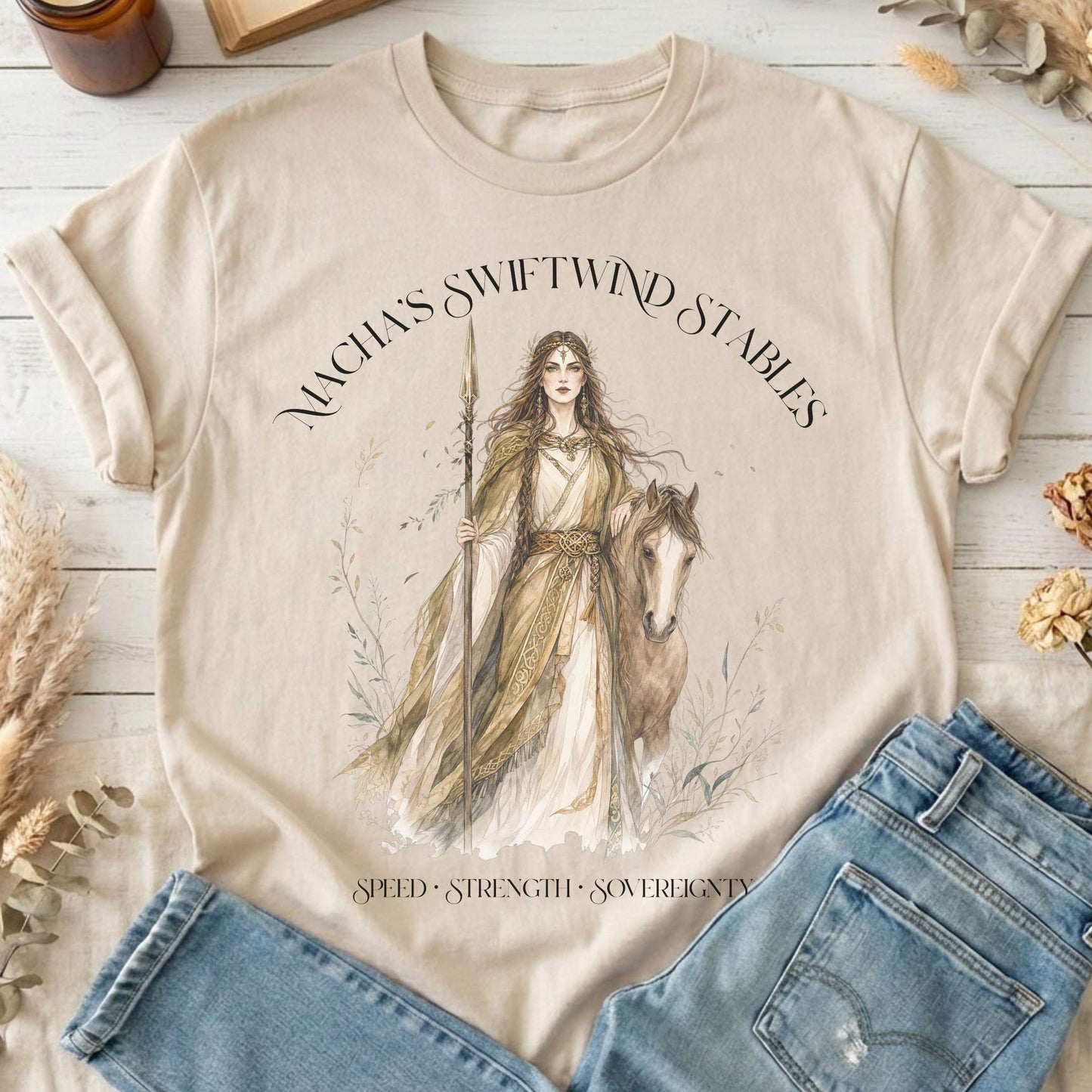 Macha's Swiftwind Stables Irish Mythology T-Shirt