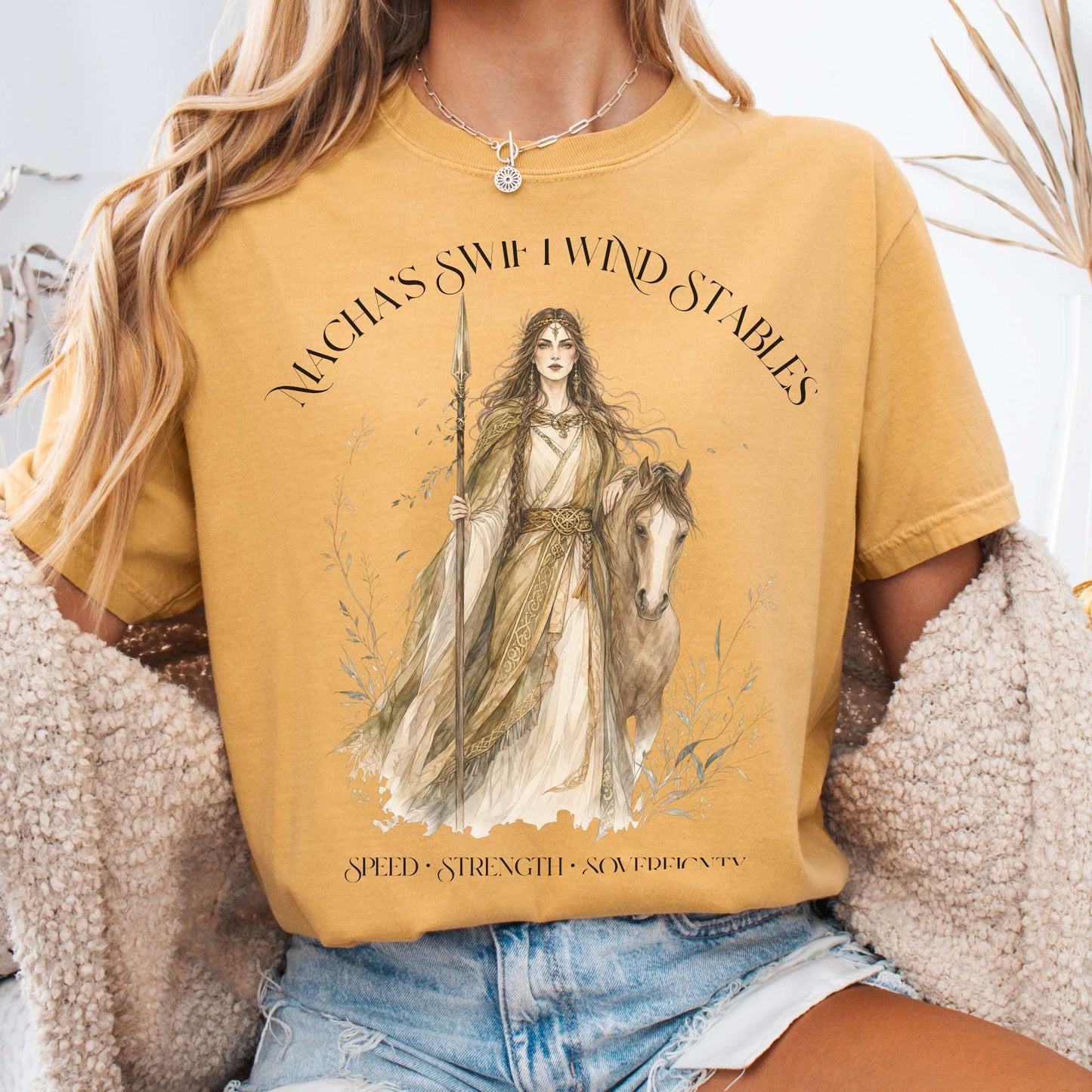 T-Shirt Mustard / S Macha's Swiftwind Stables Irish Mythology T-Shirt The Mystic Eden