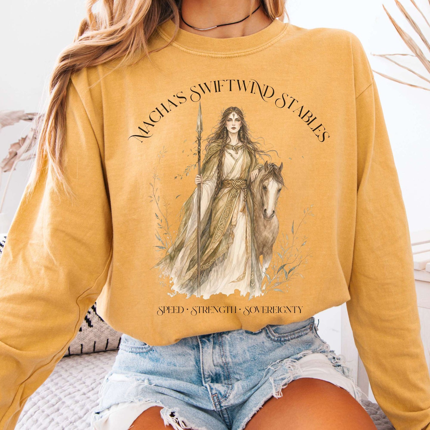 Long-sleeve Mustard / S Macha's Swiftwind Stables Irish Mythology Long Sleeve The Mystic Eden