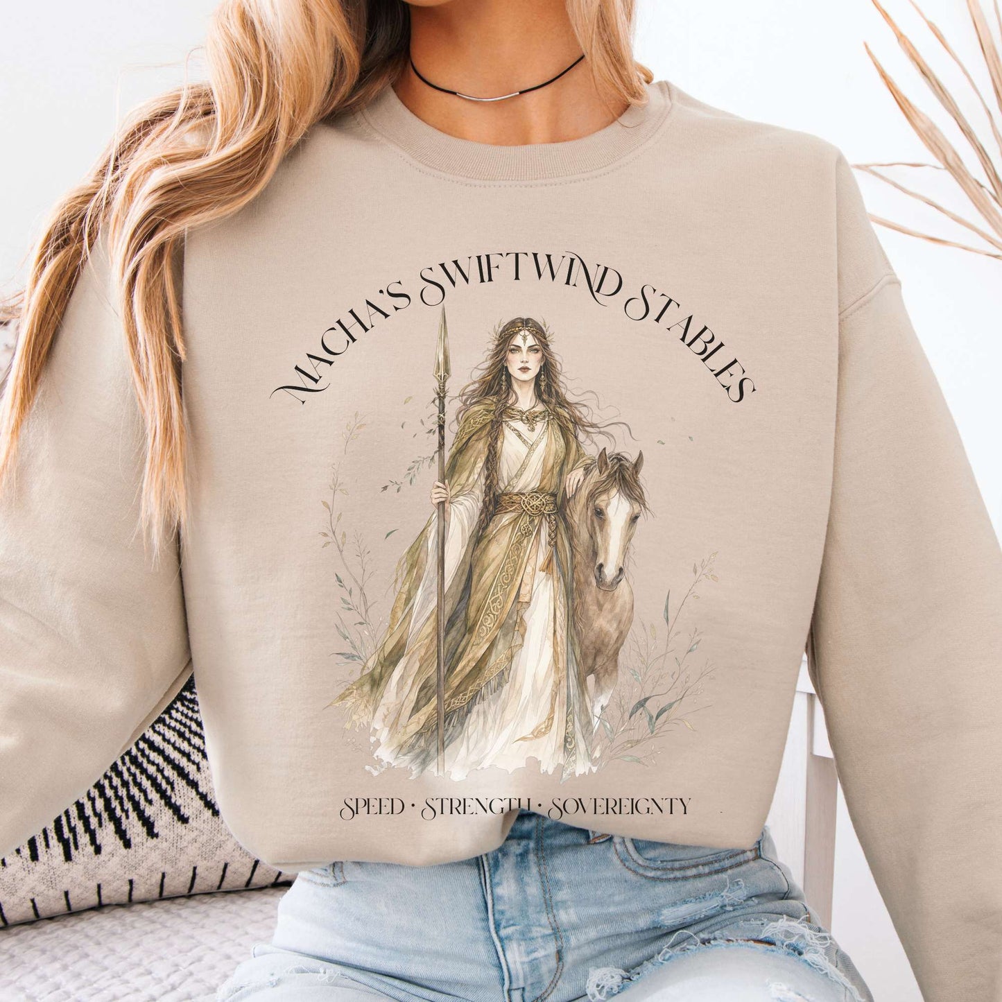 Sweatshirt Sand / S Macha's Swiftwind Stables Irish Mythology Crewneck Sweatshirt The Mystic Eden