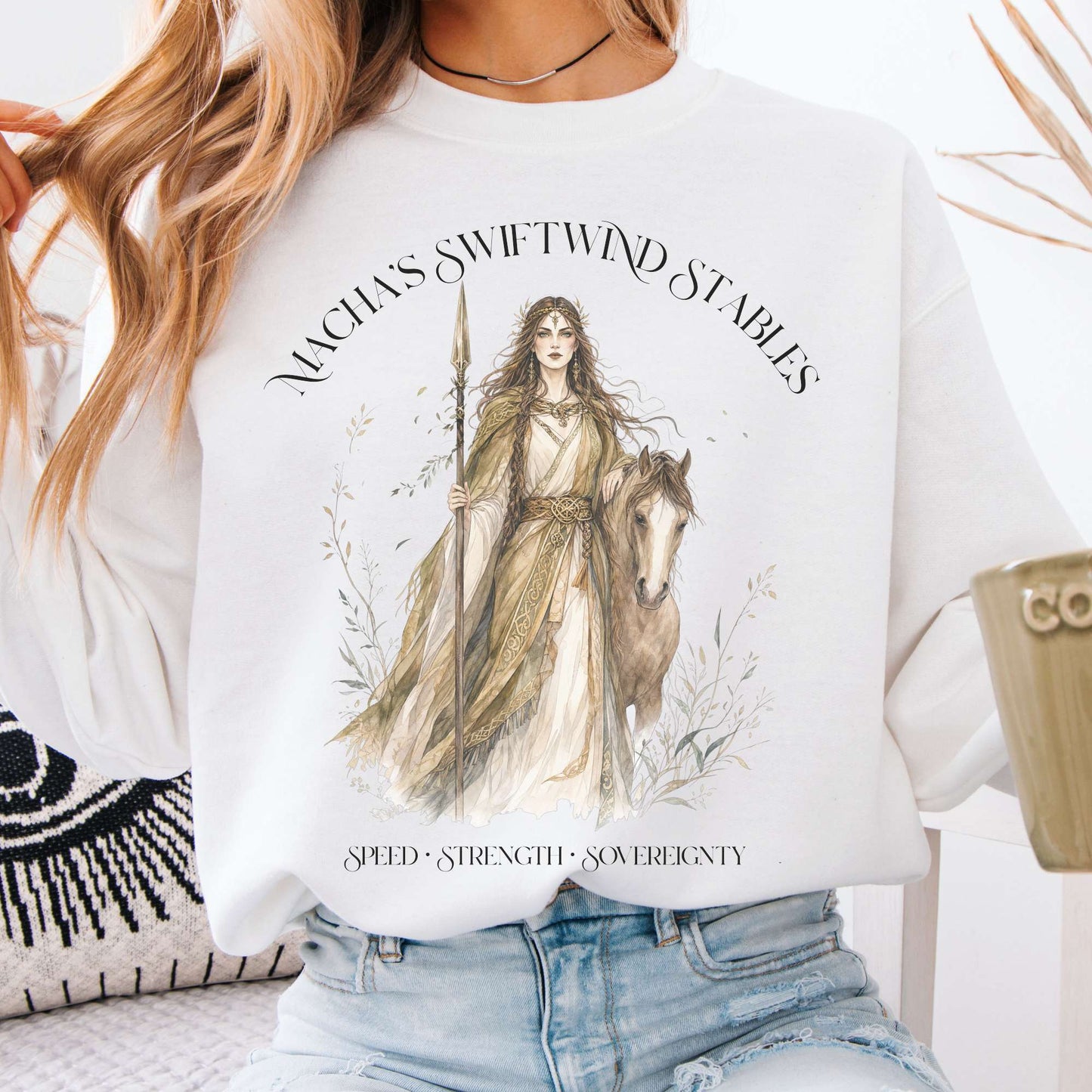 Sweatshirt White / S Macha's Swiftwind Stables Irish Mythology Crewneck Sweatshirt The Mystic Eden