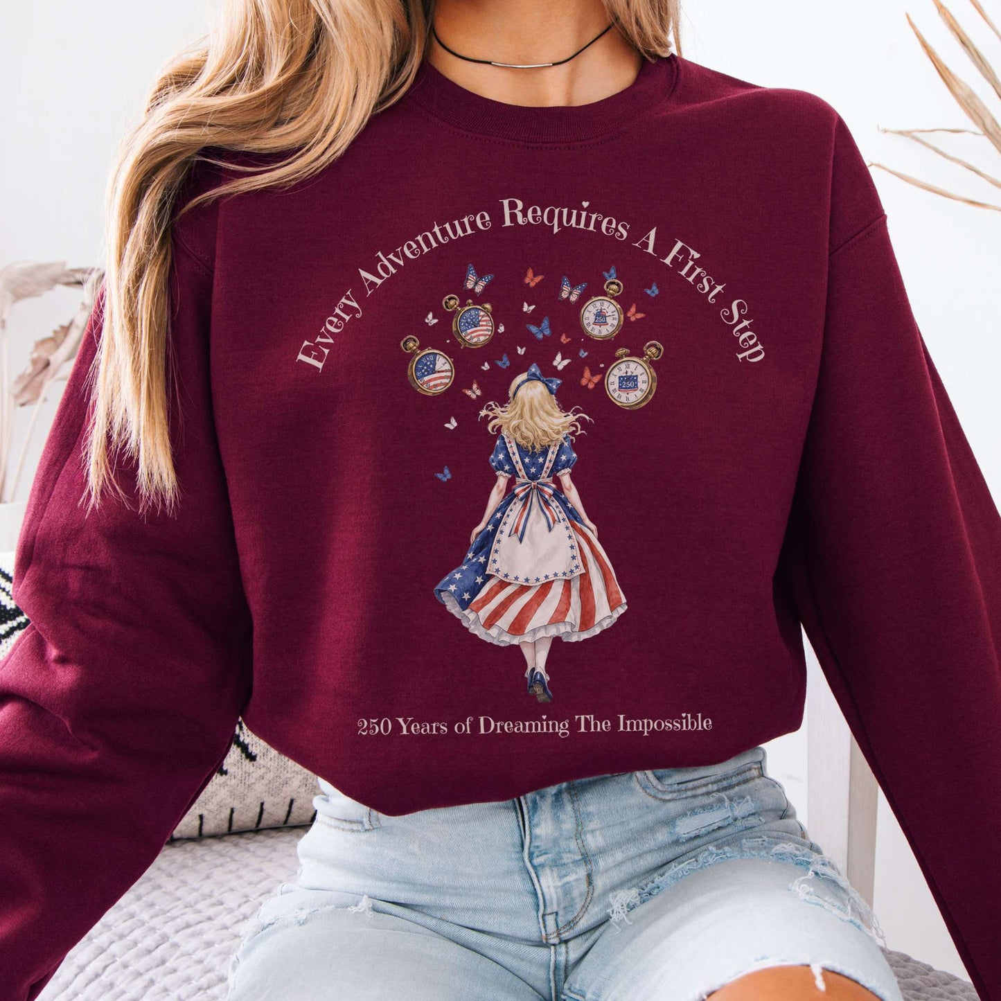 Sweatshirt Maroon / S 250 Years of Dreaming the Impossible American Alice Crewneck Sweatshirt The Mystic Eden
