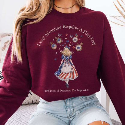 Sweatshirt Maroon / S 250 Years of Dreaming the Impossible American Alice Crewneck Sweatshirt The Mystic Eden